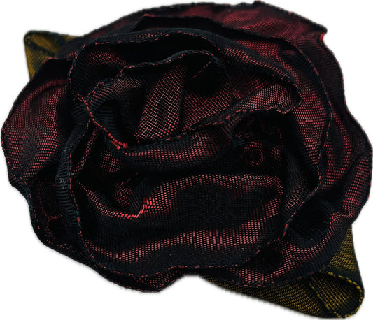 “Rosette” Burgundy Brooch & Clip.  Pin or Clip to dresses, lapels, purse, hat or wear as a boutonniere. Made in the USA.  You can reshape the flower and leaves to make it larger or smaller.