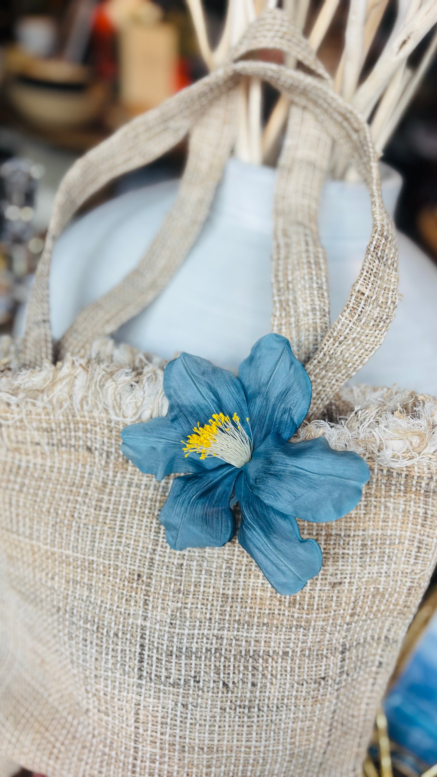 "Clementine" 4" Silk Clematis Blue Brooch and Clip. Karin's Garden. Bendable Petals. Pin or Clip into hair, onto dress, lapel, handbag and more.