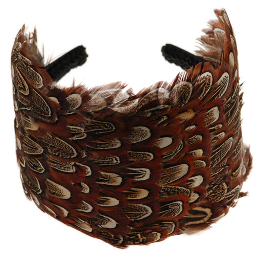 Karin's Garden Feather Couture Headband in Multi Brown Tan Ivory