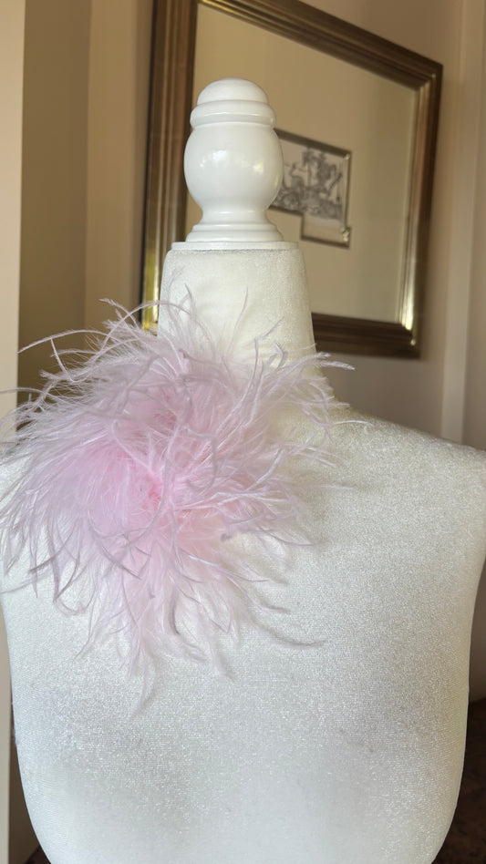 "Dietrich" Petite Ostrich Pin & Clip in Petal Pink.  Made in the USA. Genuine Ostrich. Available in many colors.  Available in Petite or Grand