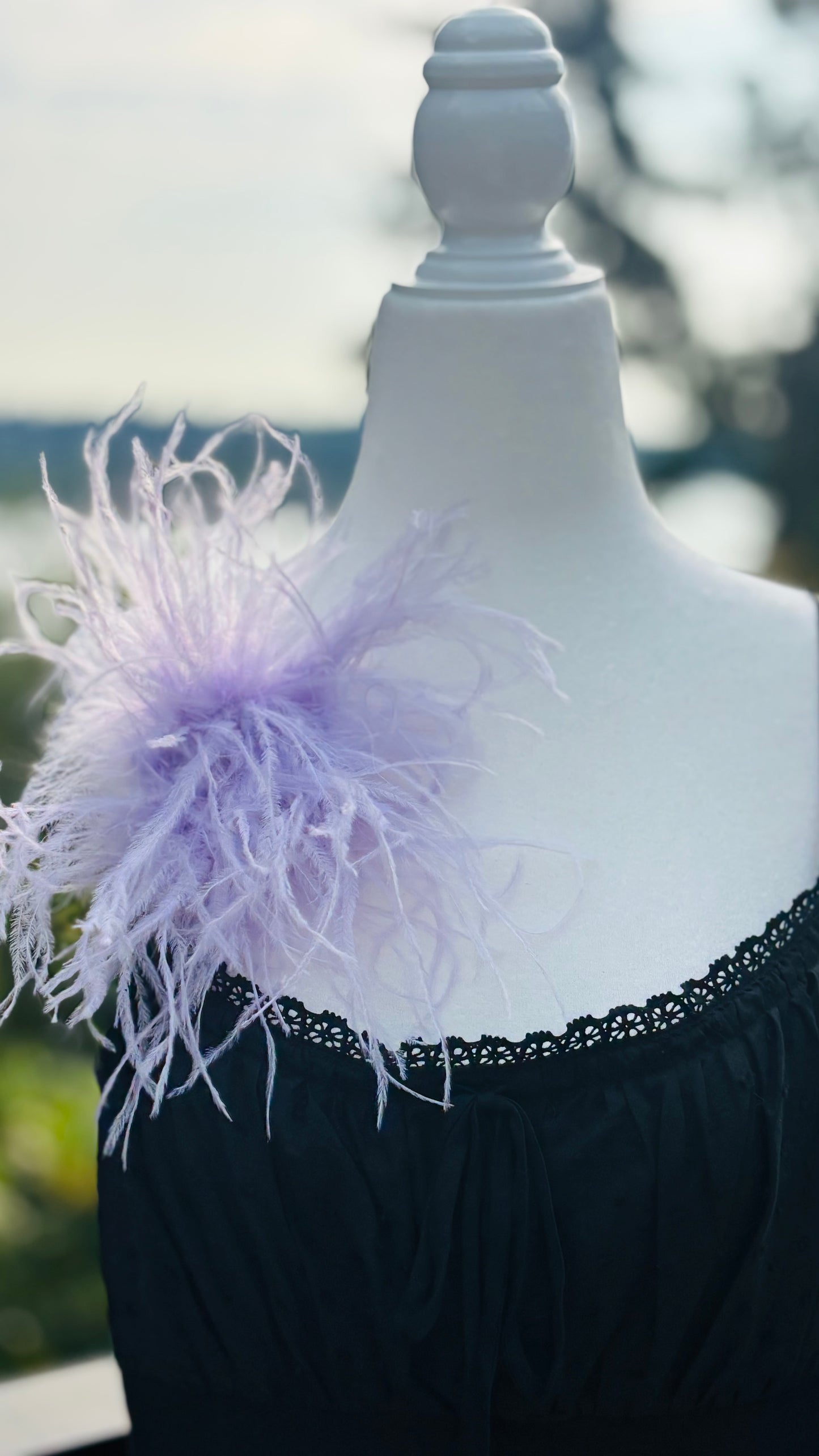 "Dietrich" Petite Ostrich Pin & Clip in Lavender.  Made in the USA. Genuine Ostrich. Available in many colors.  Available in Petite or Grand
