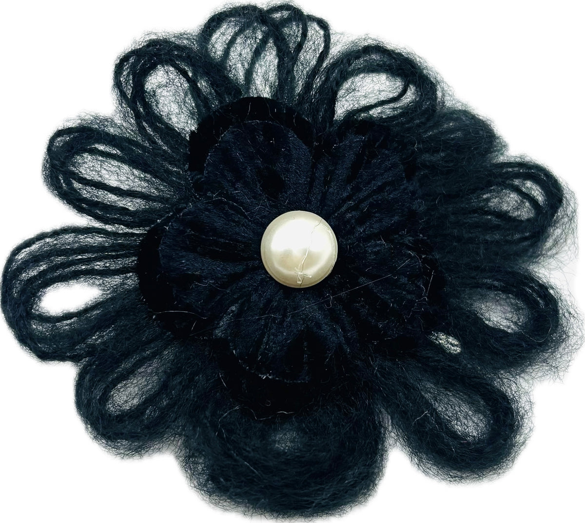 Mohair Velvet Pearl Brooch and Clip in Black.  Handmade in the USA