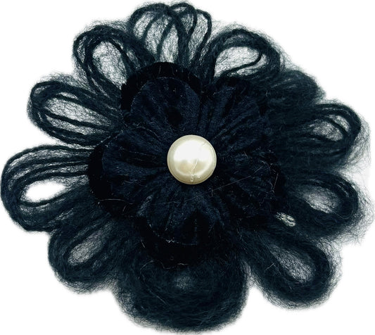 Mohair Velvet Pearl Brooch and Clip in Black.  Handmade in the USA