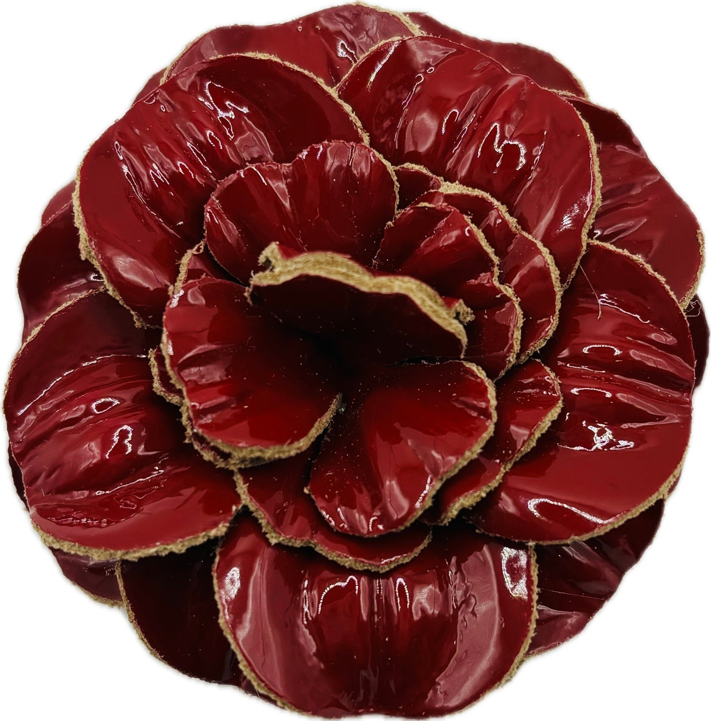 "Roxi" Patent Leather Red Flower Brooch & Clip. 2.25" Clip into hair, onto lapel, necklace, purse, hat & more.  Made in the USA with Love.