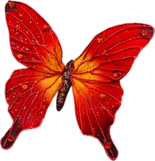 "Vanessa" Karin's Garden 3" Red Butterfly clip. Bendable petals. Wear in your hair or clip on lapel, tank top or dress.  Hair Accessory