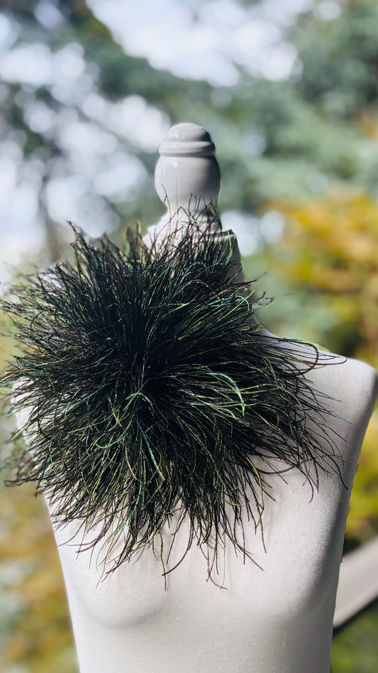 La Contessa Peacock Feather Fringe Brooch Clip.  Made in the USA.  A versatile statement Accessory