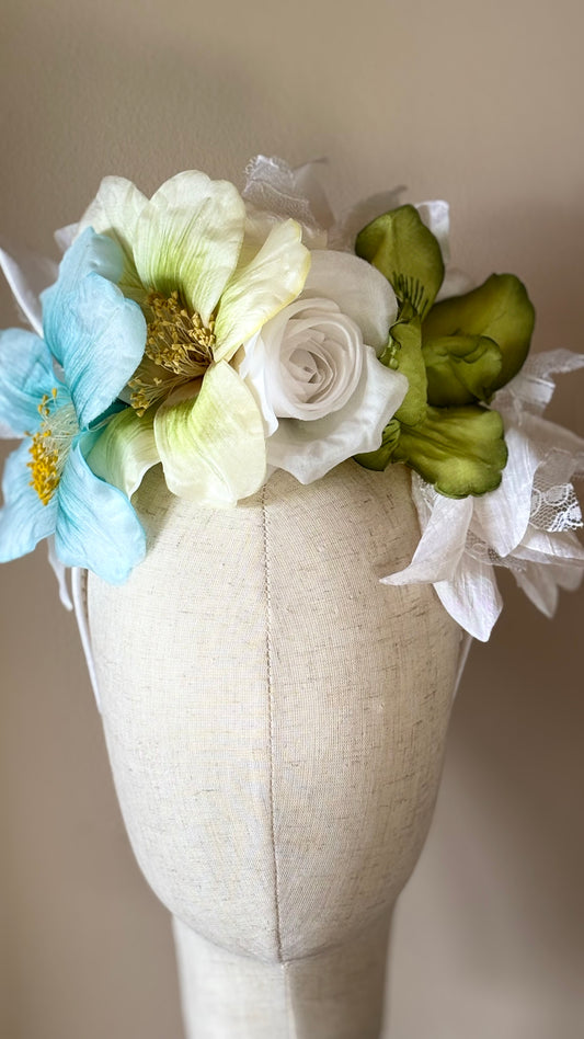 "The Versailles Garden Crown" A one-of-a-kind composition of rare vintage European florals and modern elements, arranged entirely by hand.