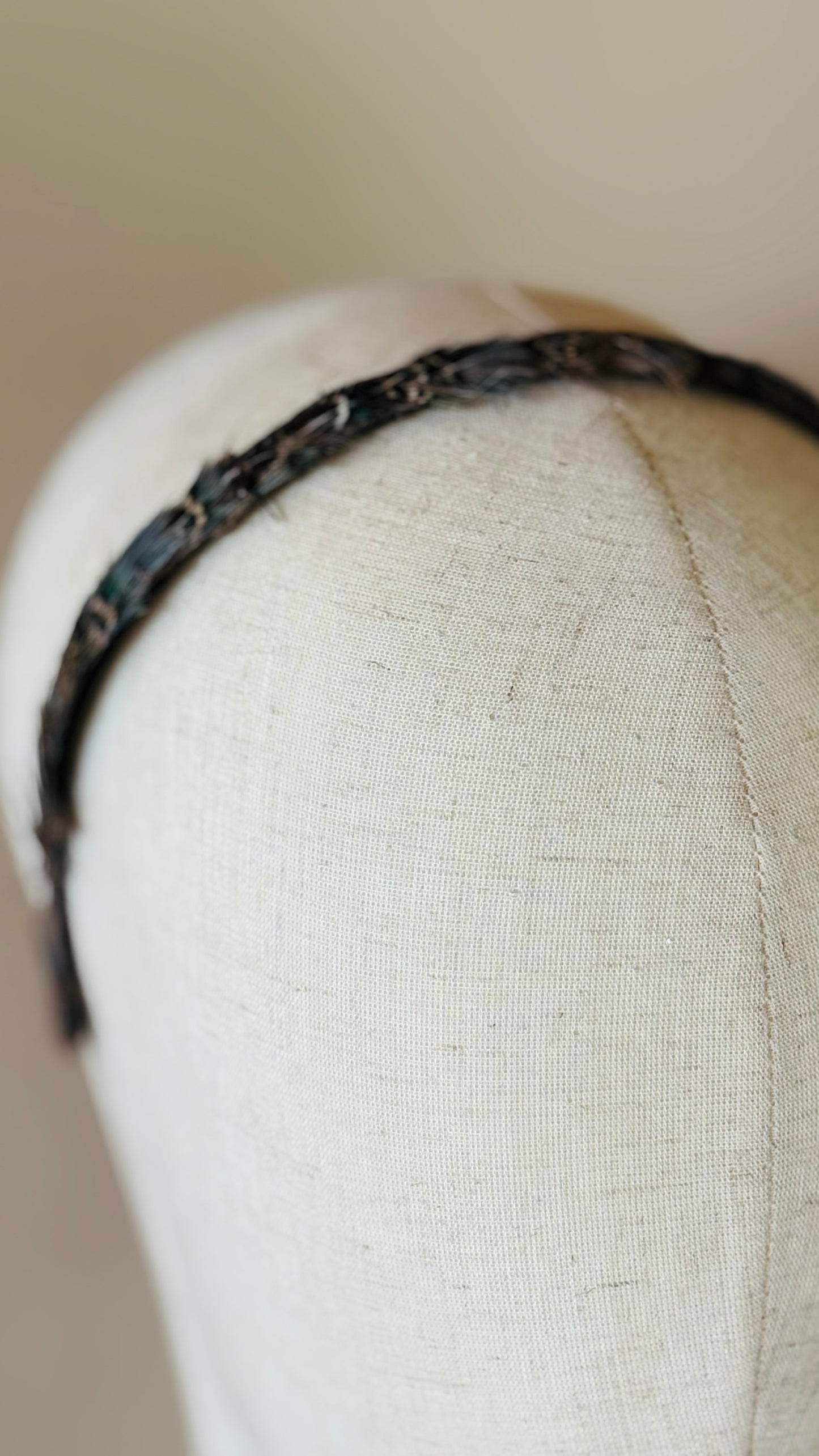 Karin's Garden 1/2" Blue Tan Feather and Silk Headband.  Handmade in the USA