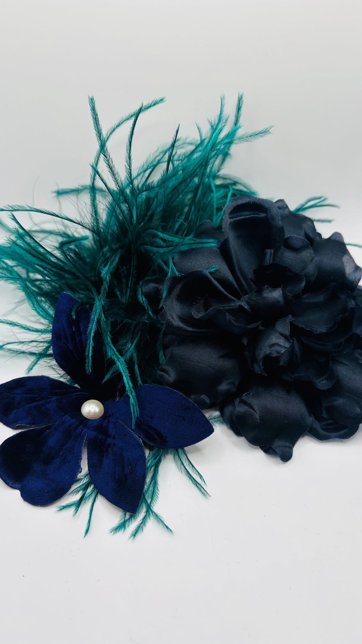 Karin's Garden "Harper" 4" Black Silk Organza Gardenia Pin Brooch & Clip. Handmade in the USA.  Pin or Clip into hair, onto dress, lapel, hand and more.
