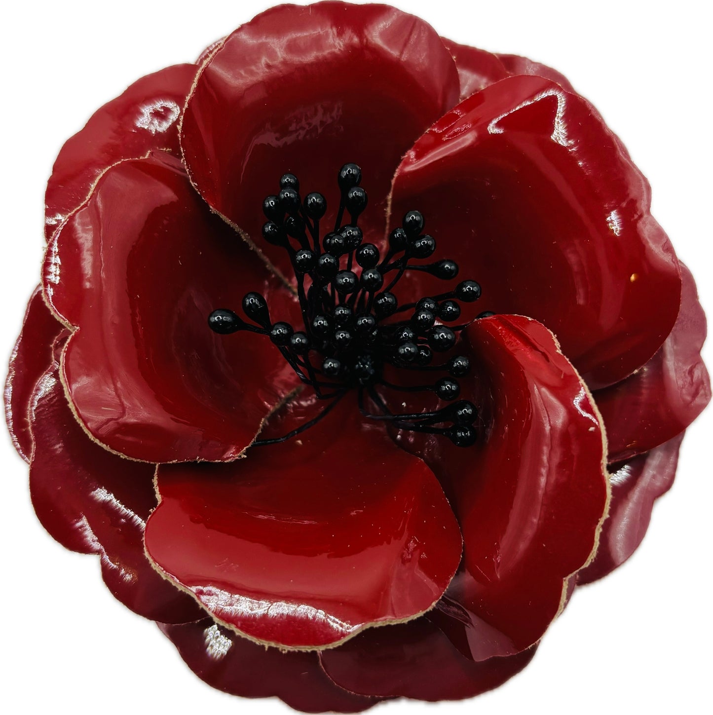 “Cecconis” Red Patent Leather Rose Brooch & Clip.  Made in the USA with Love
