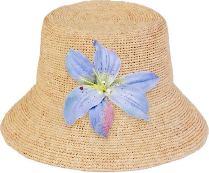 Abigail Blue Lily Pin and Clip with Swarovski Crystals. Clip to dress, into hair, onto lapel, bag, hat and more.