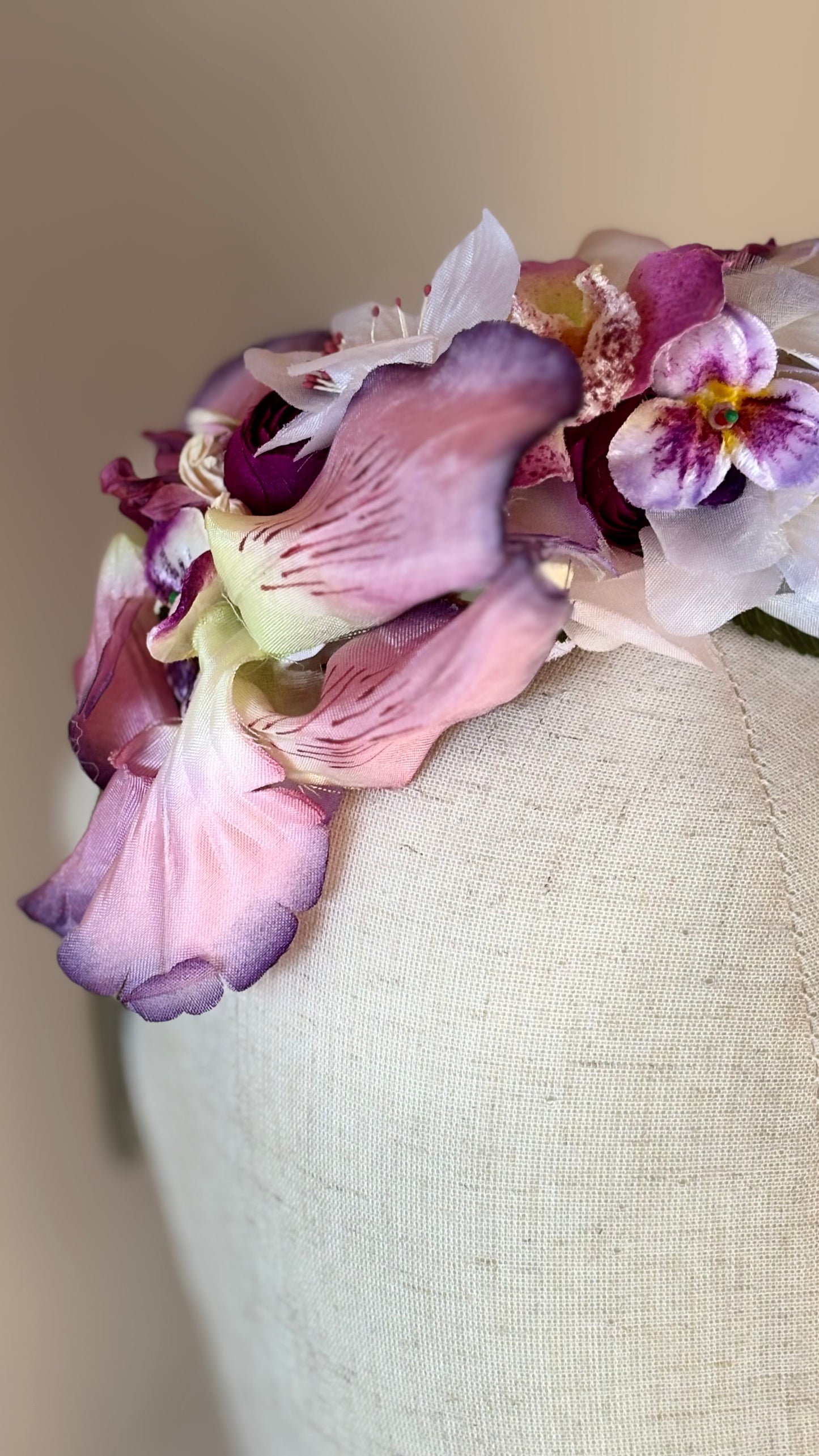 Karin's Garden "Wisteria Whisper" one-of-a-kind sage silk 1" Comfort Fit Non-Slip Headband. Limited Edition Only one available. Handmade in Bellevue, Washington