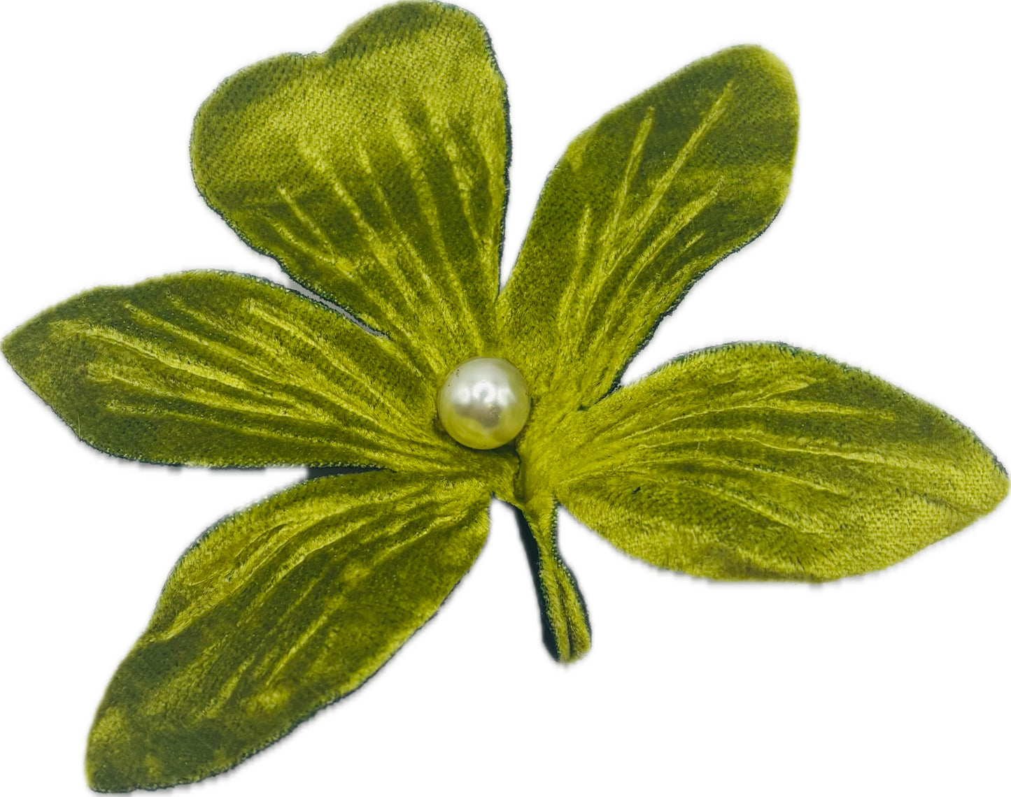 Chartreuse Crushed Velvet Orchid with pearl center Clip into hair, onto lapel, handbag and more