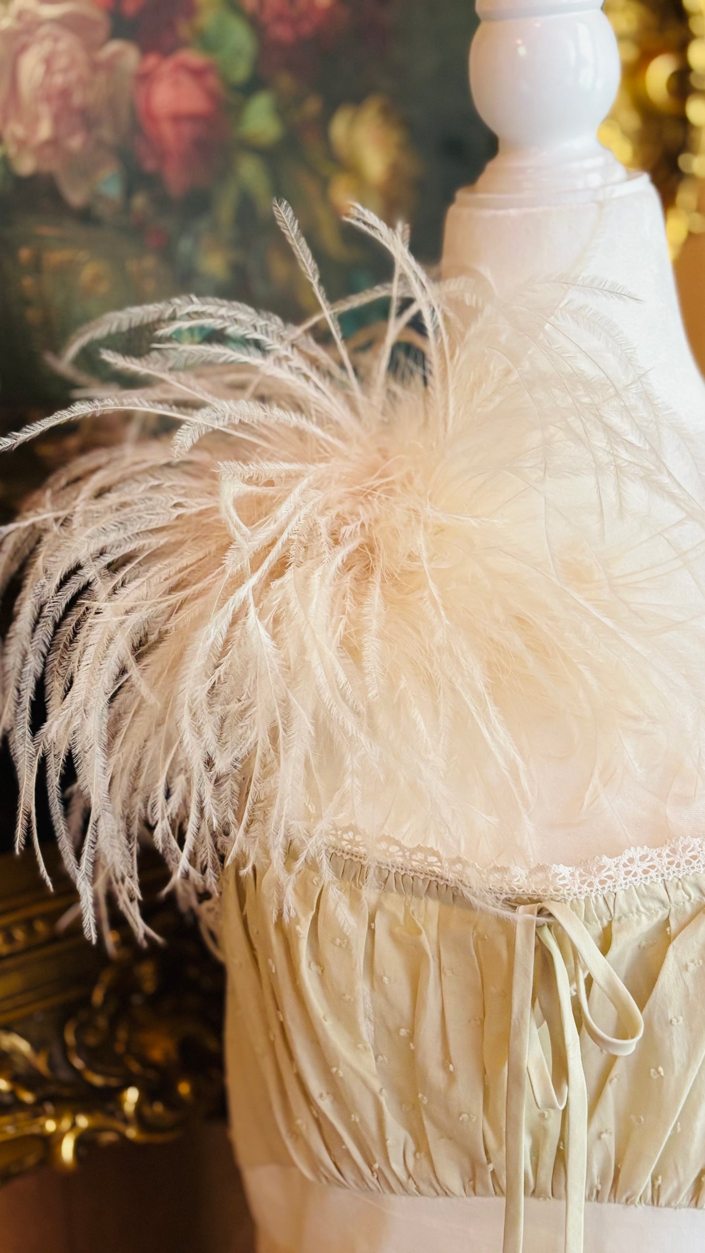"Dietrich" Grand Ostrich Pin & Clip in Ivory. Made in the USA. Genuine Ostrich. Available in many colors.  Available in Grand or Petite