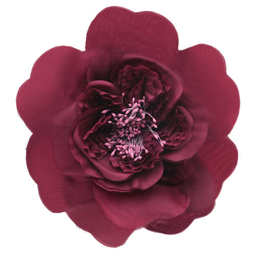 Karin's Garden 6" Burgundy Elegant Silk Rose Pin or Clip.  Flower pin or Flower hair clip.  One of our best sellers.  Seen in Martha Stewart