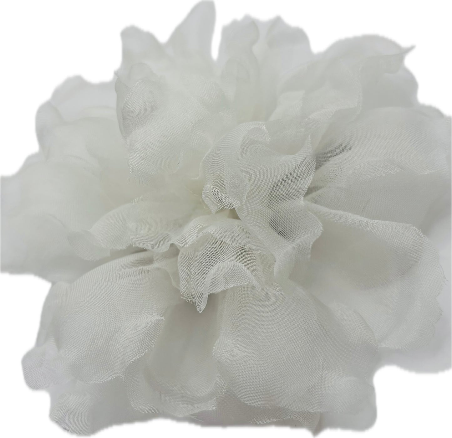 Karin's Garden "Harper" 4" Silk White Organza Gardenia Pin Brooch & Clip. Handmade in the USA.  Pin or Clip into hair, onto dress, lapel, handbag and more.