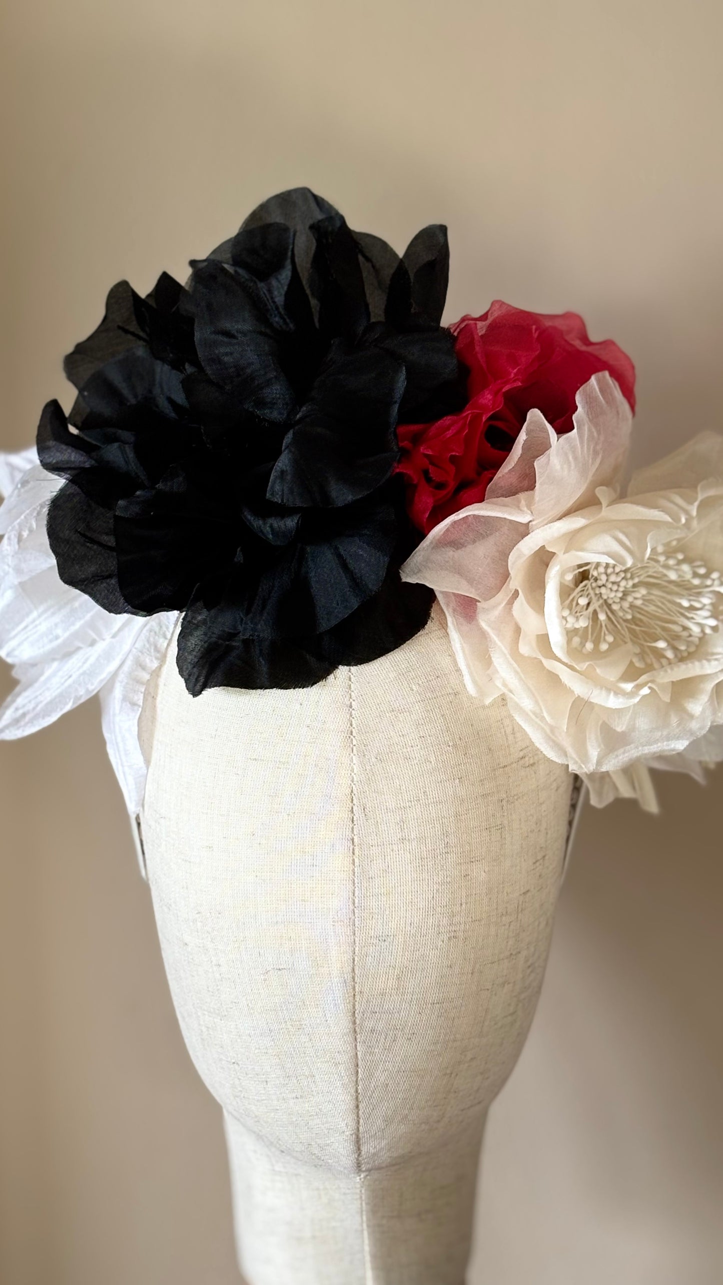 "The Versailles Garden Crown" A one-of-a-kind composition of rare vintage European florals and modern elements, arranged entirely by hand.