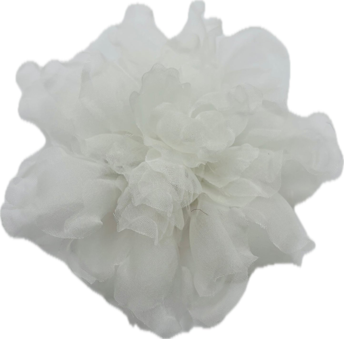 Karin's Garden "Harper" 4" Silk White Organza Gardenia Pin Brooch & Clip. Handmade in the USA.  Pin or Clip into hair, onto dress, lapel, handbag and more.