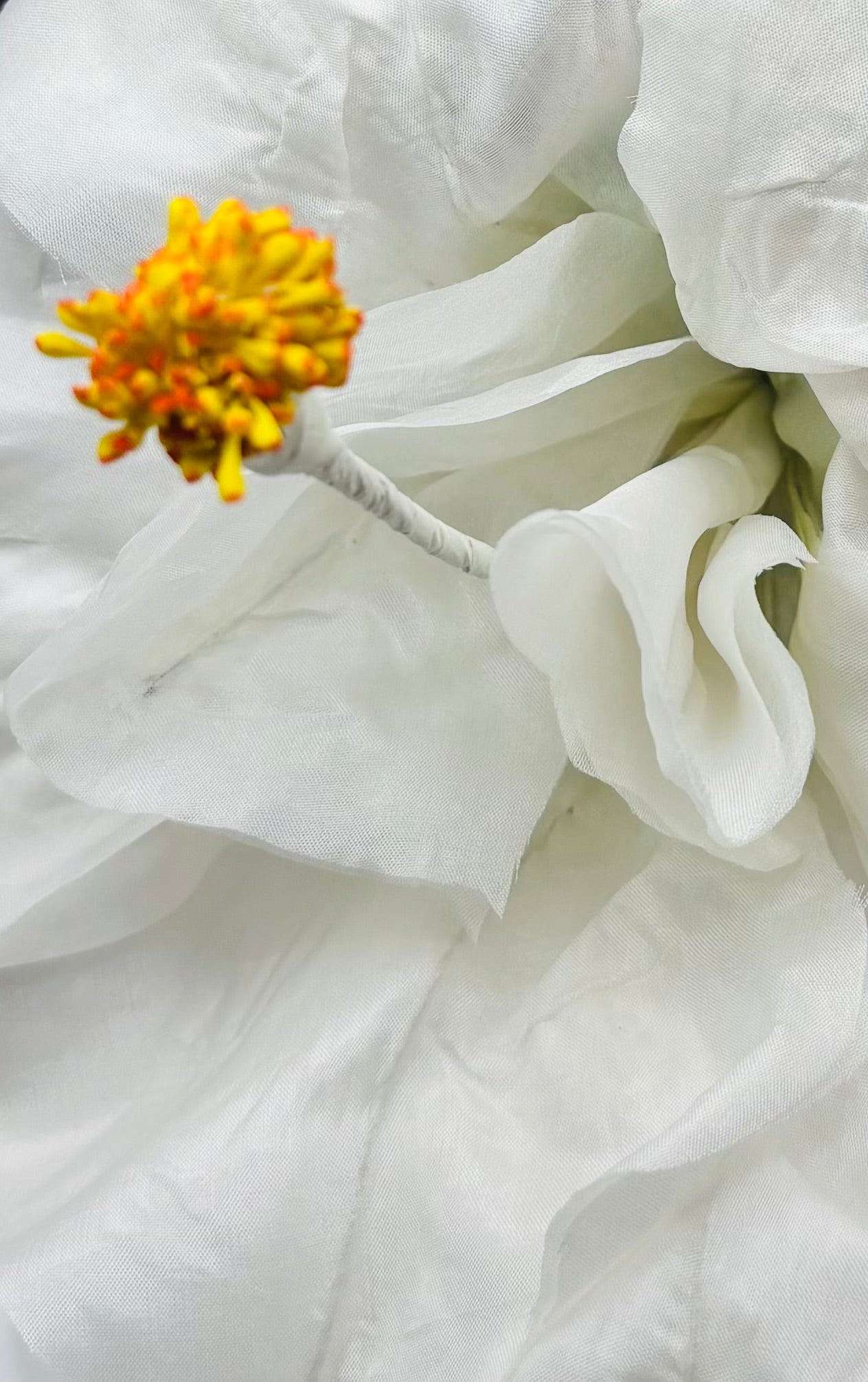 "Caterina" Vintage German White Silk GDR Hibiscus 6" Reimagined Mid-Century Brooch & Clip Duo.  For your sundress, handbag, hat & lapel.