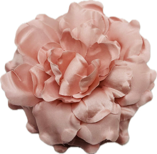 Karin's Garden "Harper" 4" Silk Pink Satin Gardenia Pin Brooch and Clip. Handmade in the USA.  Pin or Clip into hair, onto dress, lapel, handbag and more.