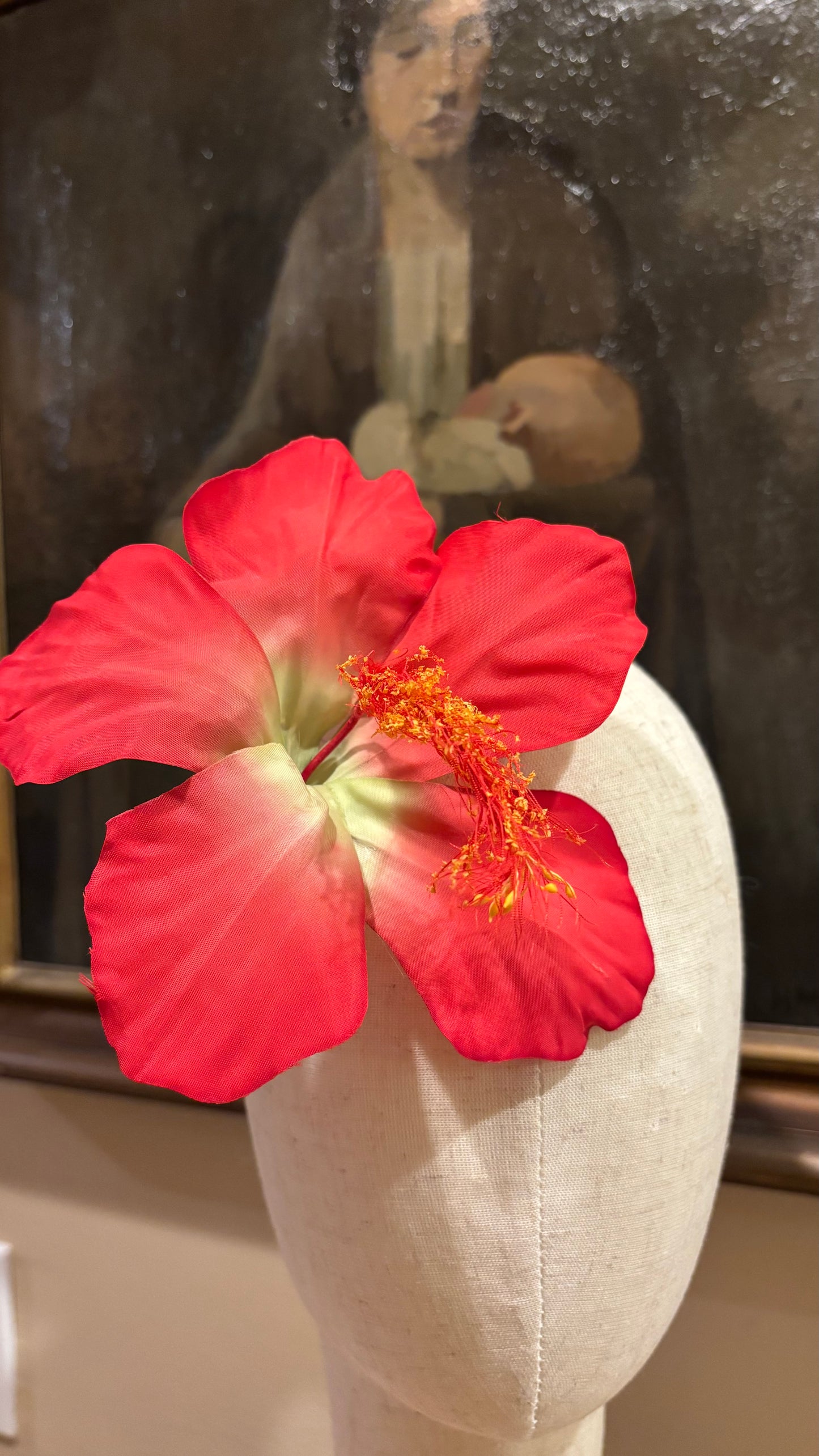 "Calista" 6" Red Amaryllis Brooch & Clip.  Pin or Clip to hair, lapel, dress, handbag, hat, necklace & more.