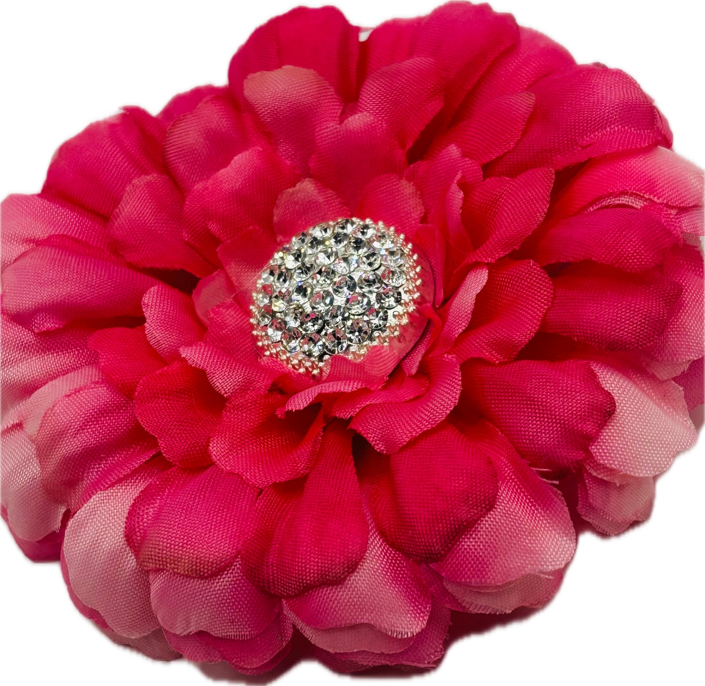 "Dahlia Doll" Pink & Crystal Brooch and Clip.  Pin or Clip into Hair, onto necklace, onto wristlet, on handbag, hat, lapel and more.