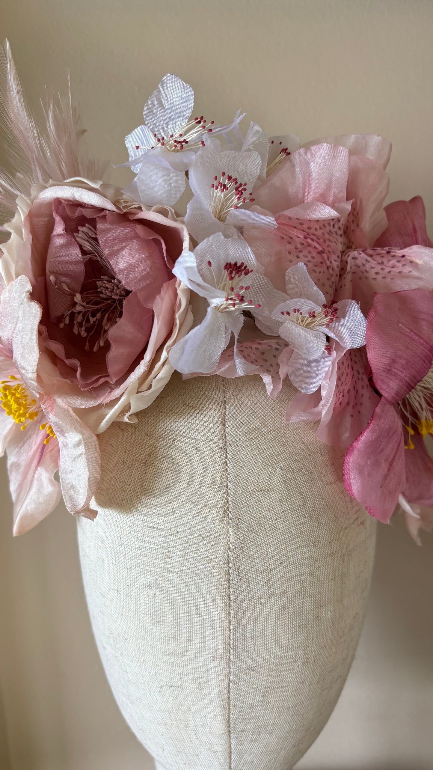 "The Versailles Garden Crown" A one-of-a-kind composition of rare vintage European florals and modern elements, arranged entirely by hand.