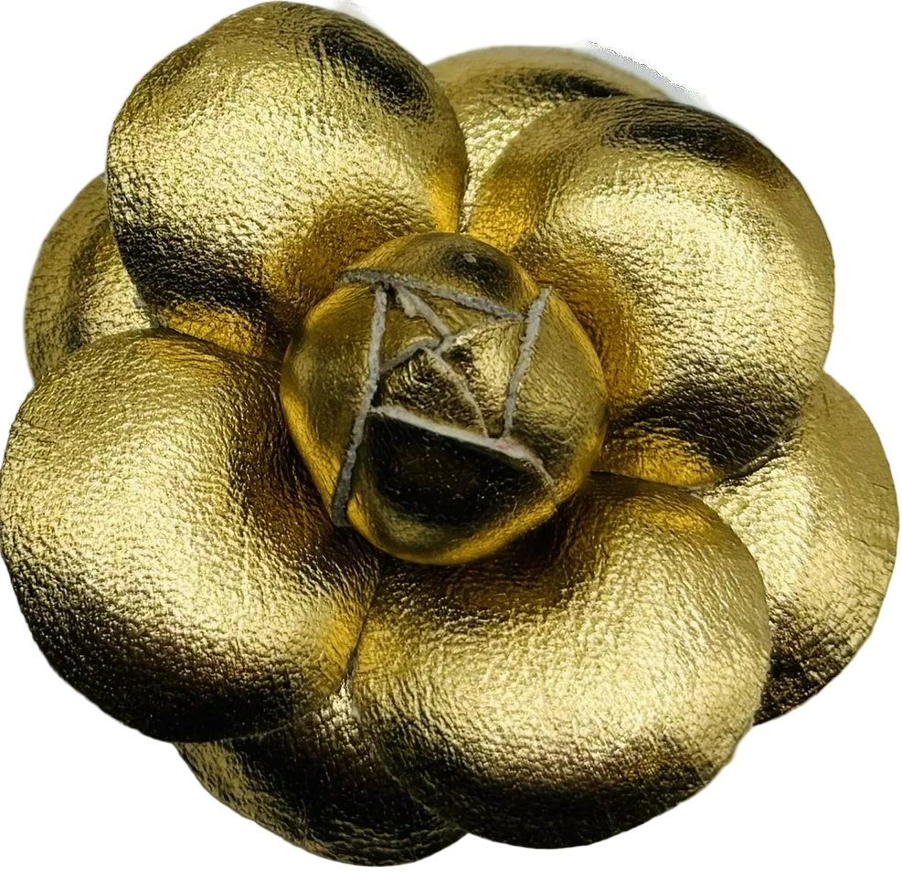 Karin's Garden 2" "Susie" Gold Metallic Leather Camellia Clip.  Made in the USA with Love