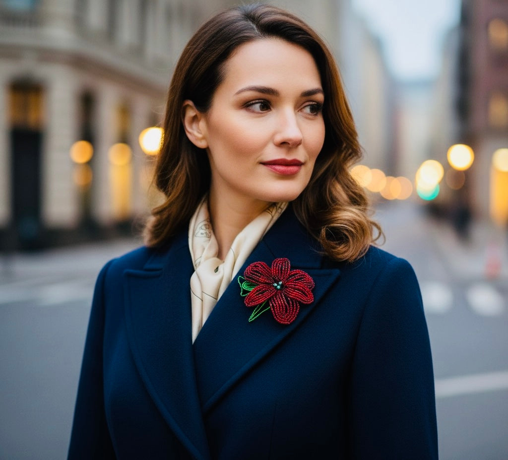 Karin's Garden 4" Beaded Poinsettia Pin Brooch