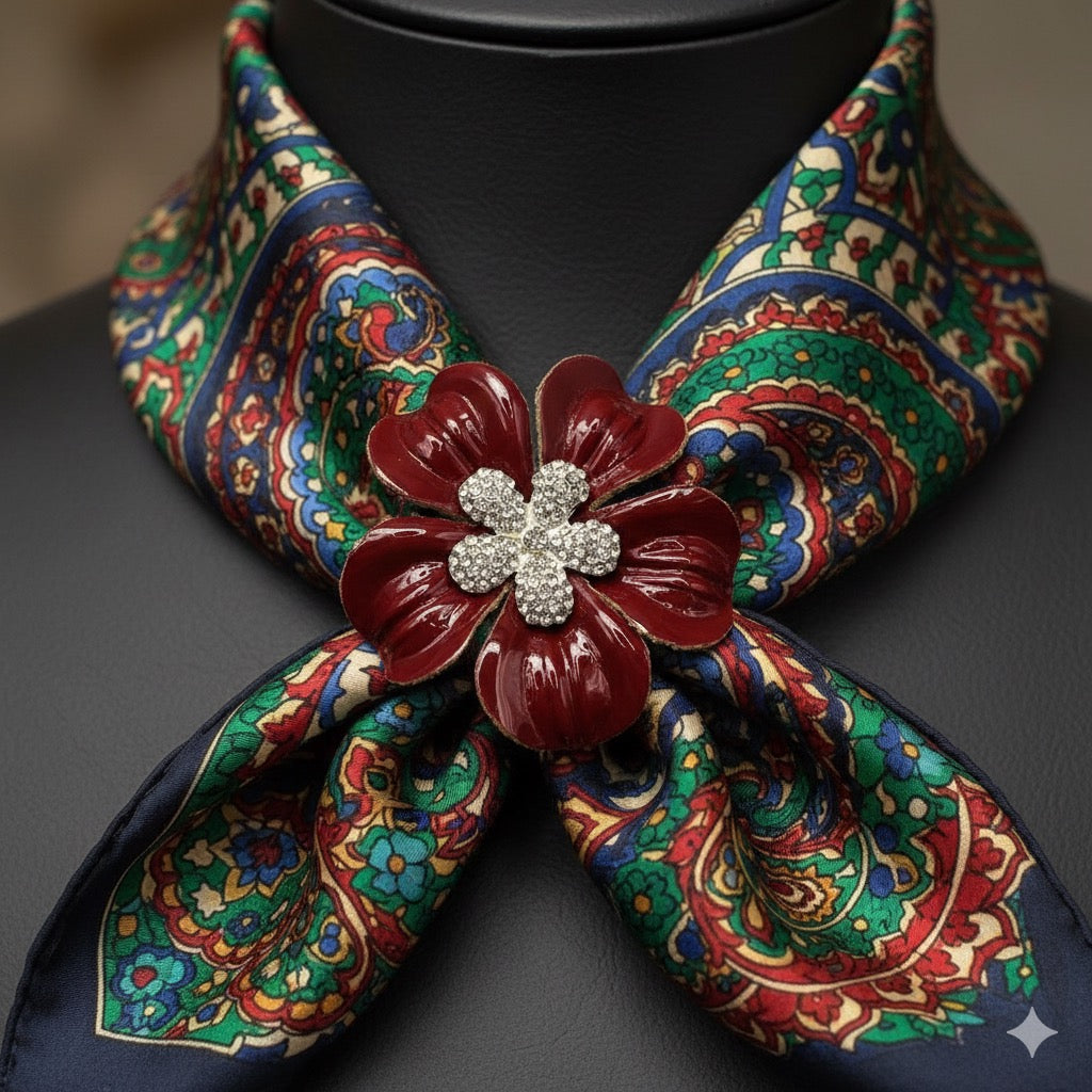 “Claudette” Red Patent Leather & Jeweled Flower Clip. 2.25" Clip into hair, onto lapel, necklace, purse, hat & more.  Made in the USA with Love.