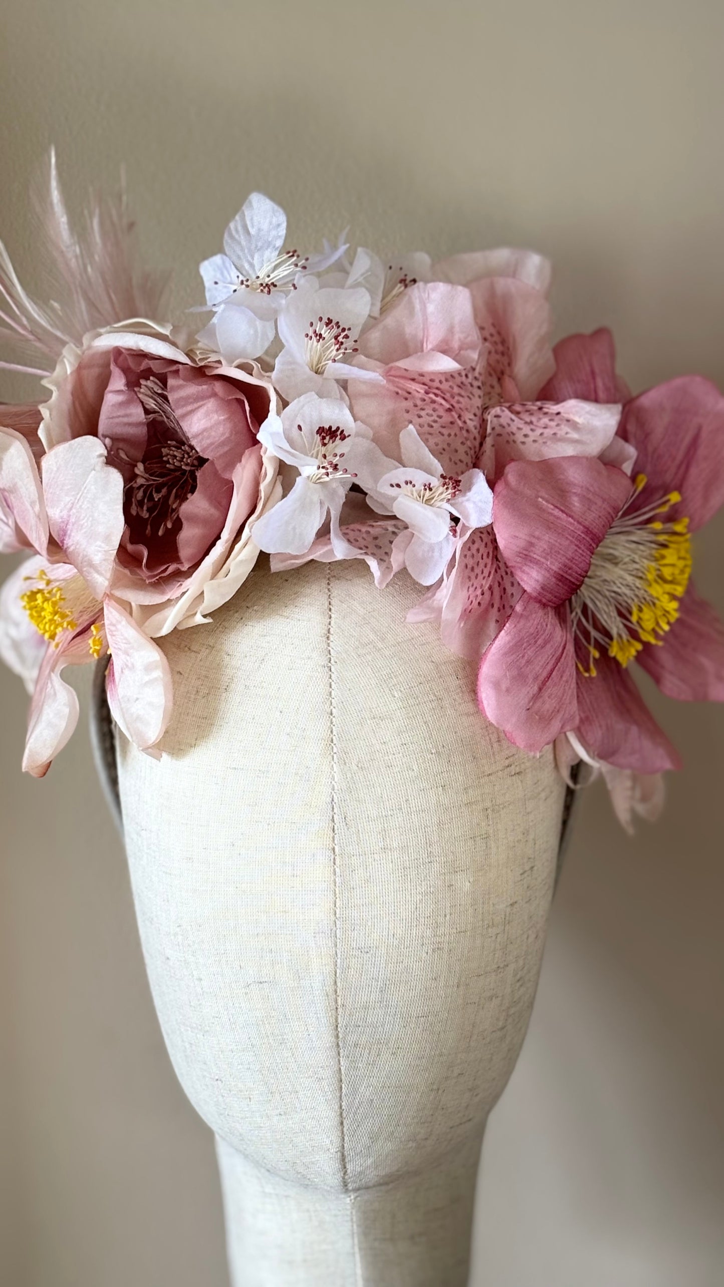 "The Versailles Garden Crown" A one-of-a-kind composition of rare vintage European florals and modern elements, arranged entirely by hand.