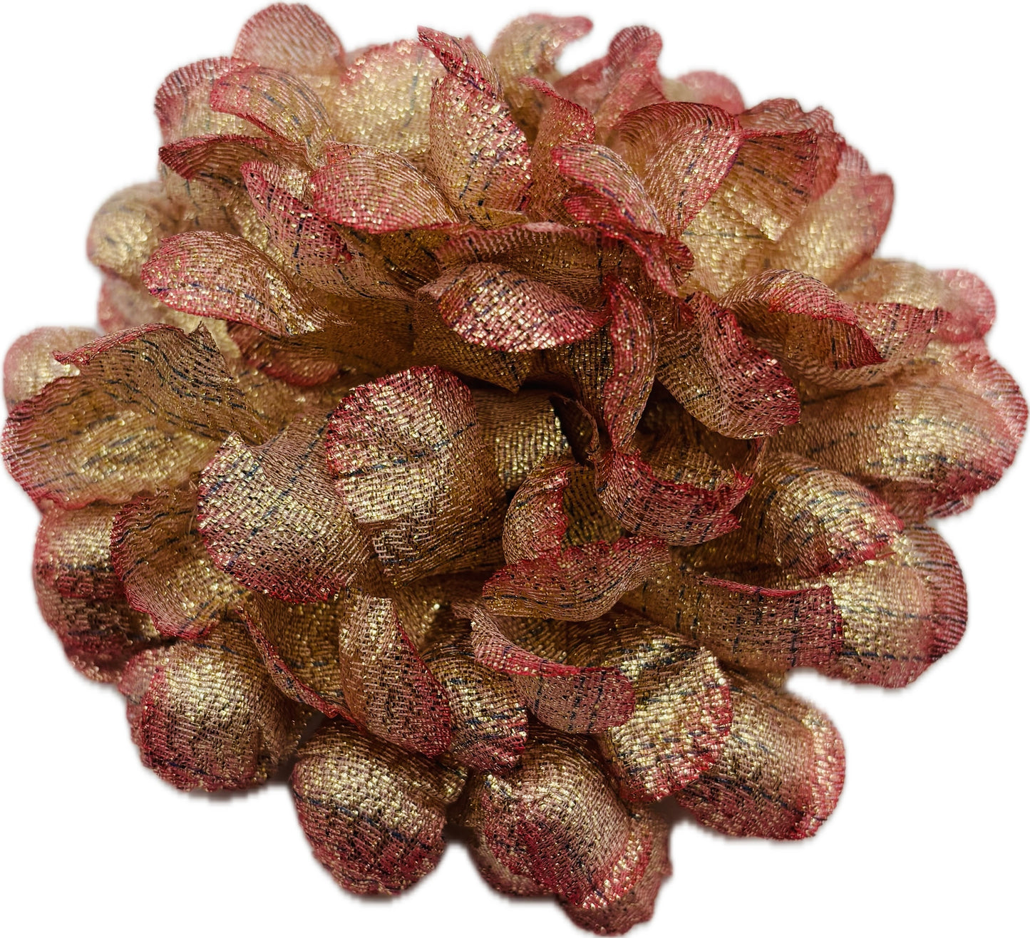 "Astrid" Silk Mum Flower Pink Gold Brooch and Clip Made in the USA.  Wear in your hair, clip or pin onto lapel.