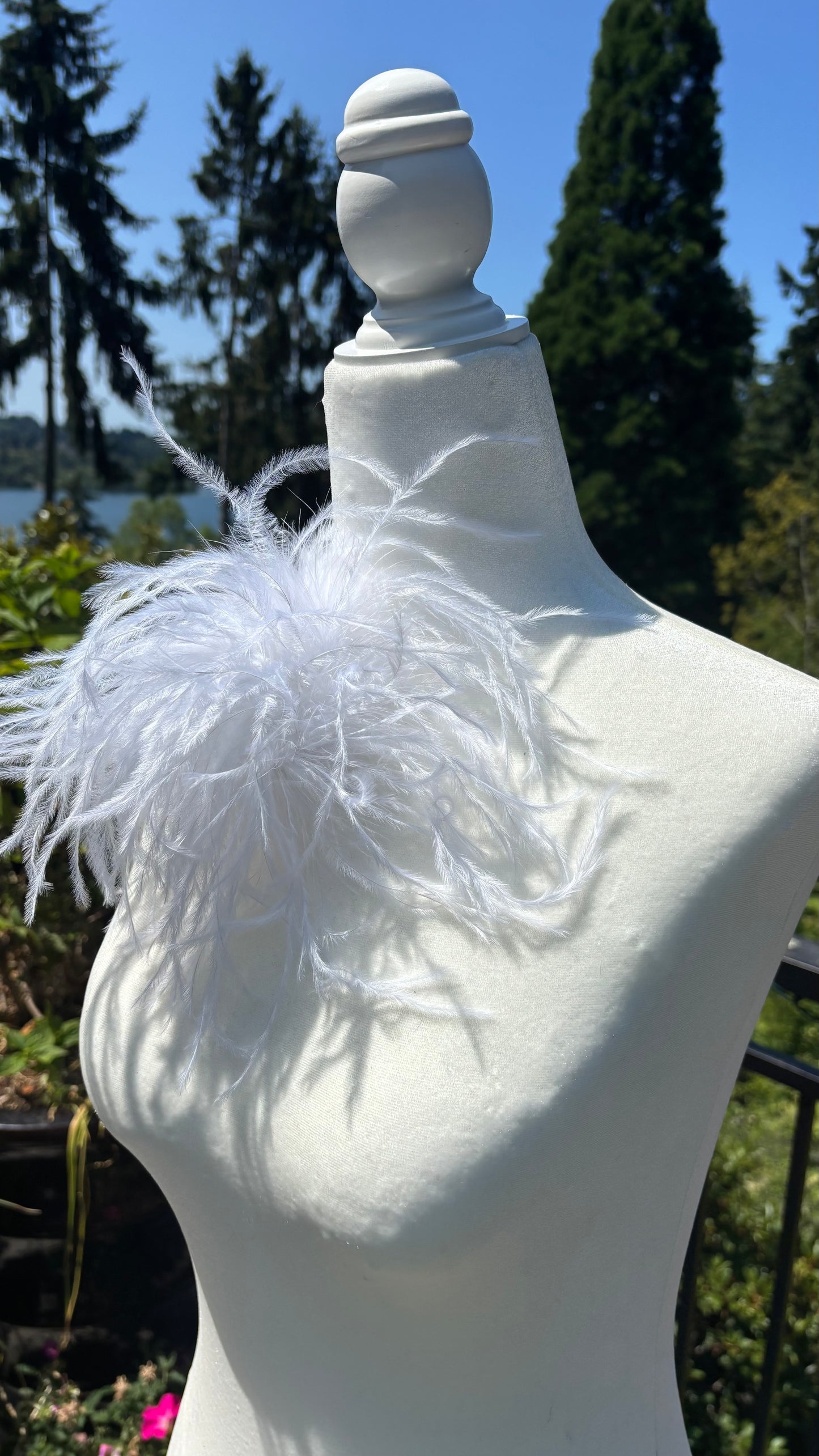"Dietrich" Petite Ostrich Pin & Clip in White.  Made in the USA. Genuine Ostrich. Available in many colors.  Available in Petite or Grand