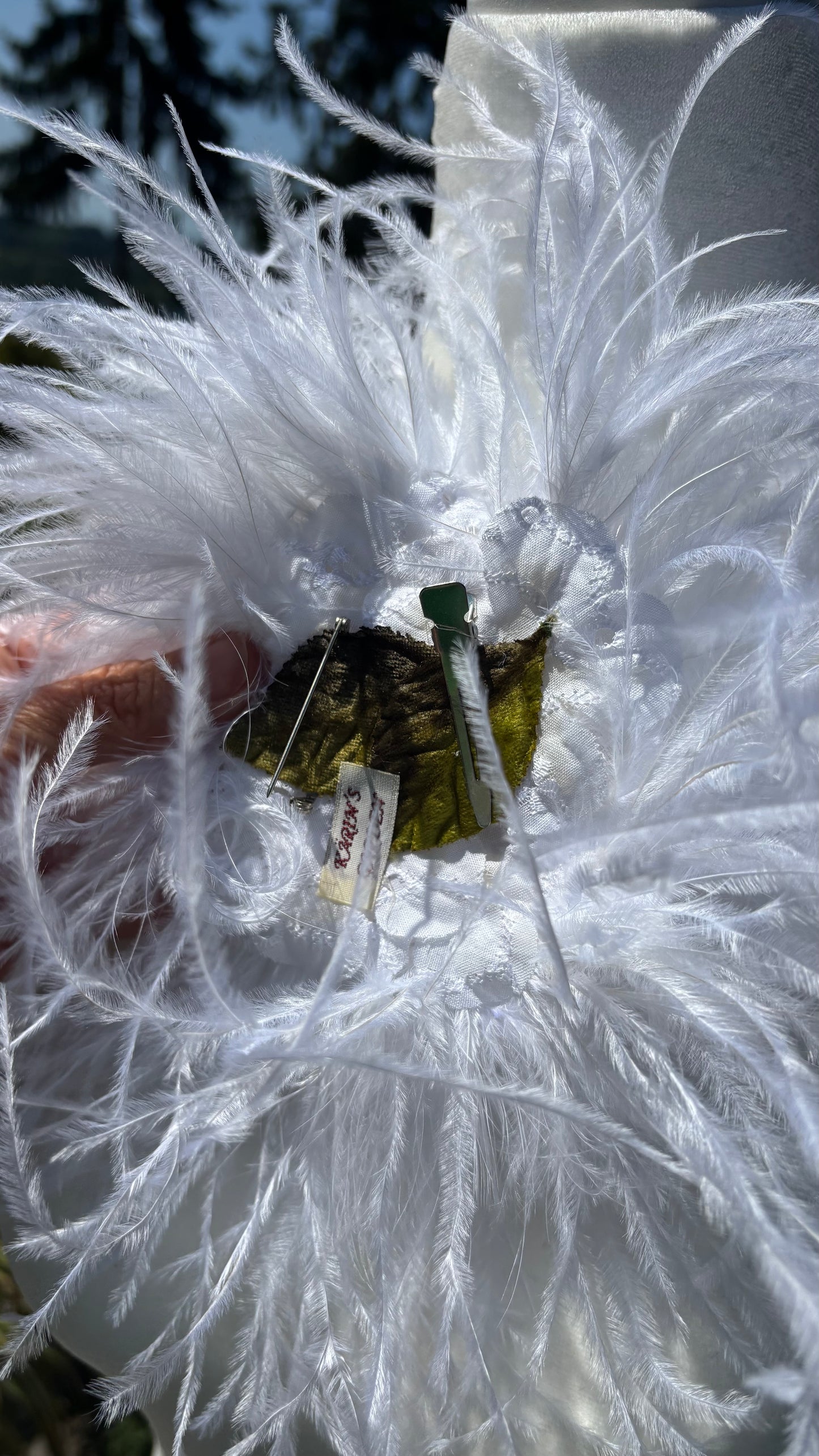 "Dietrich" Grand Ostrich Pin & Clip in White.  Made in the USA. Genuine Ostrich.  Available in Grand or Petite