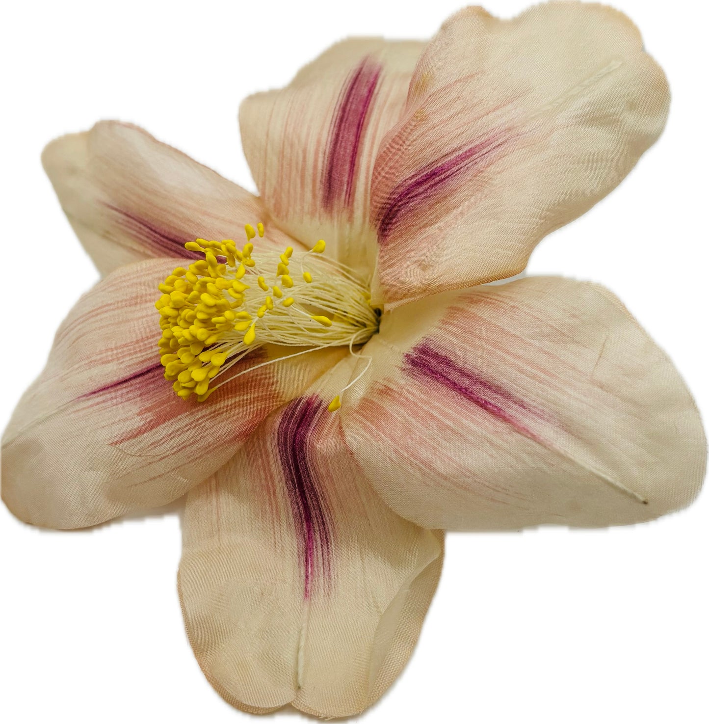 "Clementine" 4" Silk Clematis Pink Ivory Brooch and Clip. Karin's Garden. Bendable Petals. Pin or Clip into hair, onto dress, lapel, handbag and more.