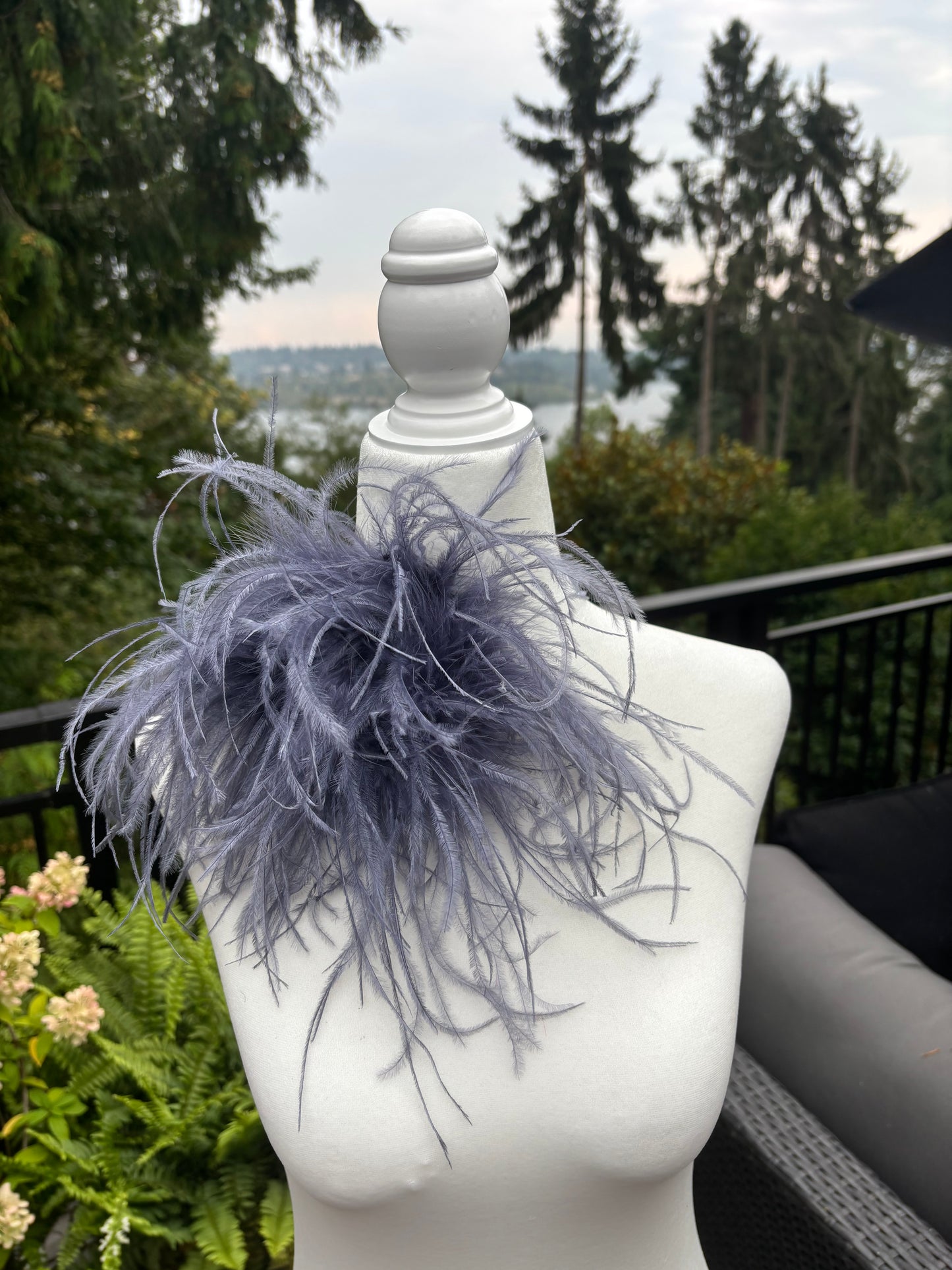 "Dietrich" Grand Ostrich Pin & Clip in Blue/Gray.  Made in the USA. Genuine Ostrich. Available in many colors.  Available in Grand or Petite