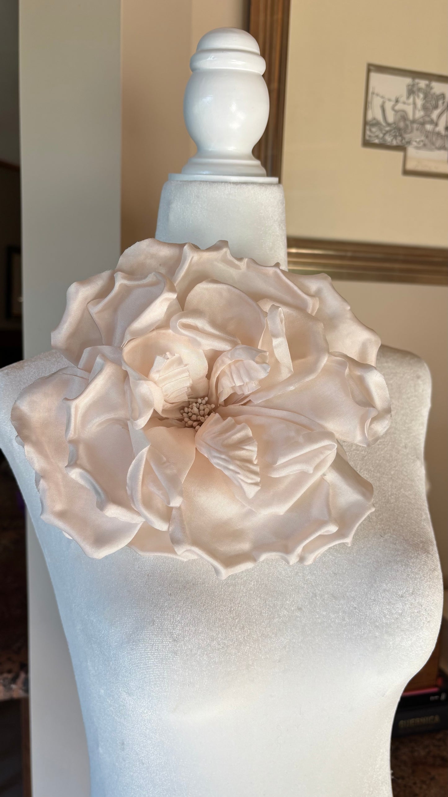 Karin's Garden 8" "Valentina" Champagne Silk Blend Romantic Cabbage Rose Brooch Pin & Clip.  A Statement Flower (Copy)