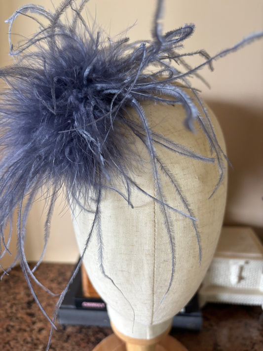 "Dietrich" Petite Ostrich Pin & Clip in Blue/Gray.  Made in the USA. Genuine Ostrich. Available in many colors.  Available in Petite or Grand