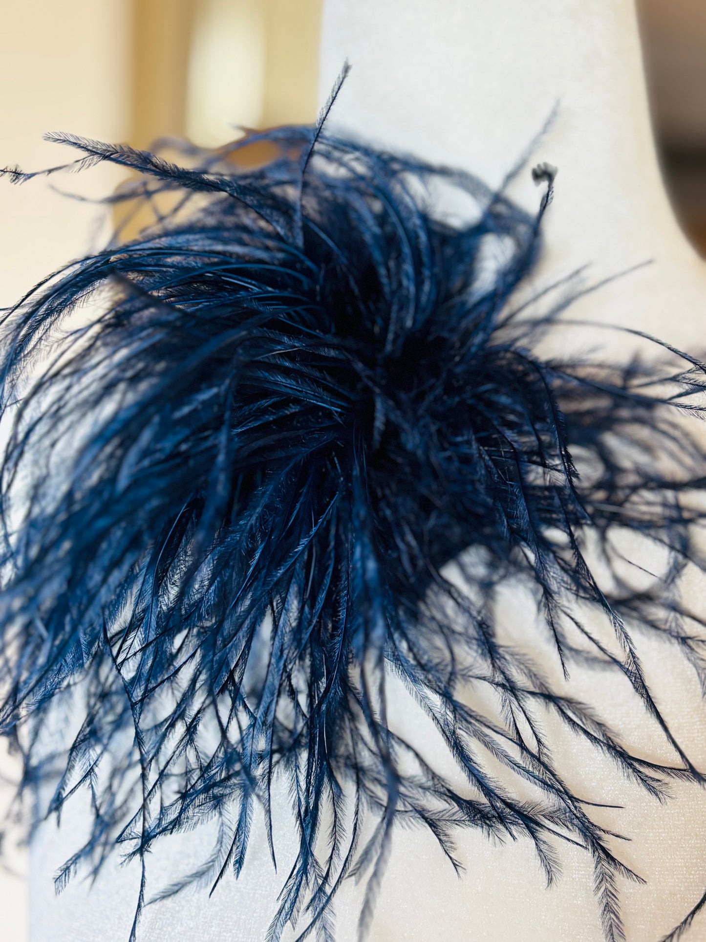Dietrich Petite Ostrich Pin & Clip in Navy.  Handmade in the USA. Genuine Ostrich. Available in many colors.  Available in Petite or Grand