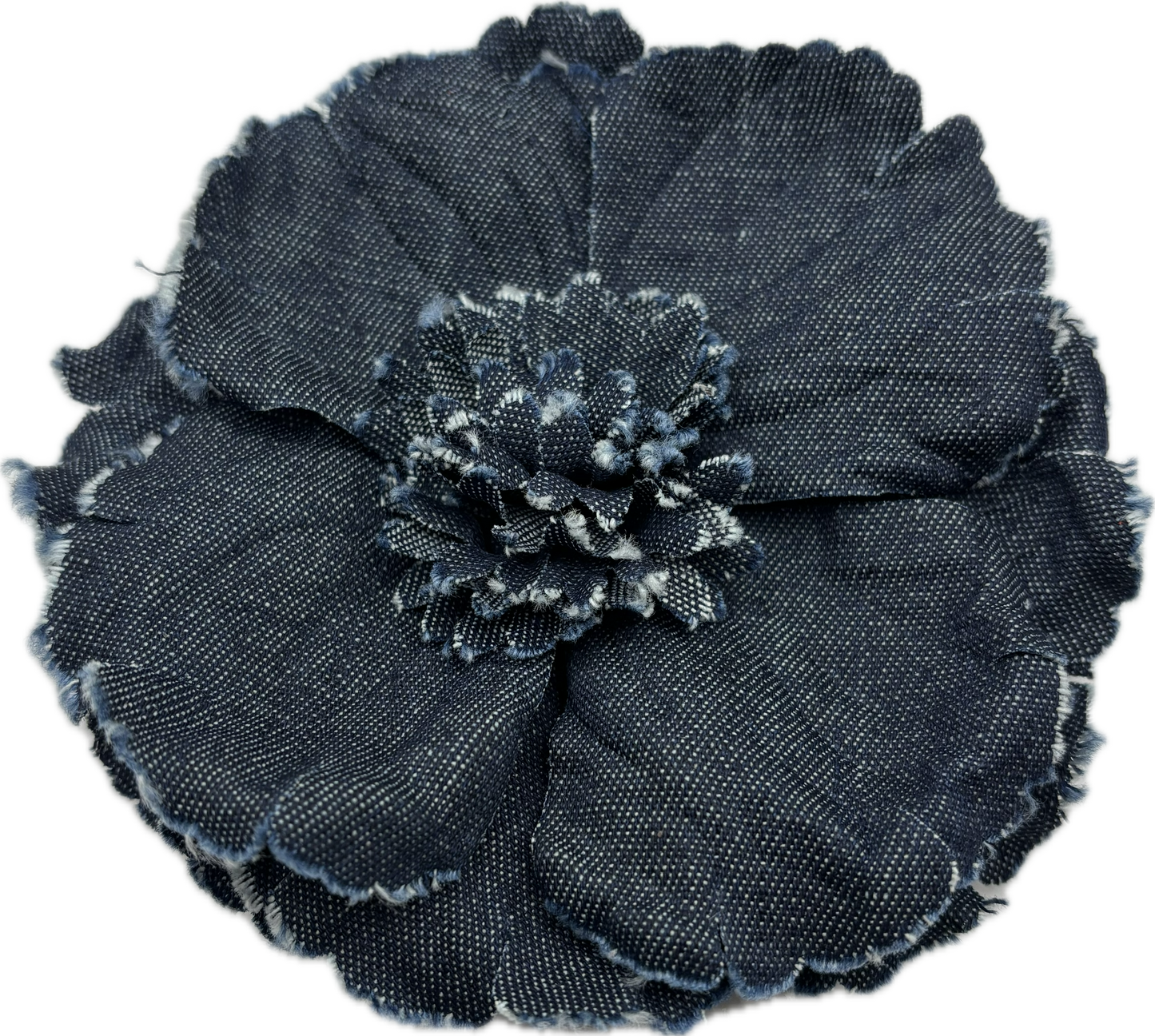 "Indigo" Denim Camellia Brooch & Clip.  Made in the USA.  Pin to your lapel, dress, scarf, hat and more.