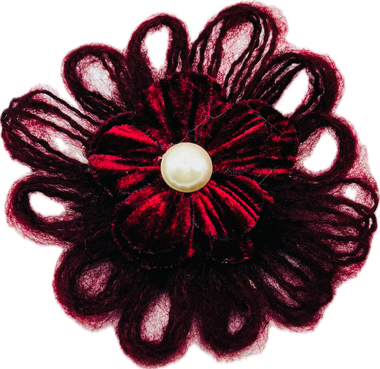 Mohair Velvet Pearl Brooch and Clip in Burgundy.  Handmade in the USA