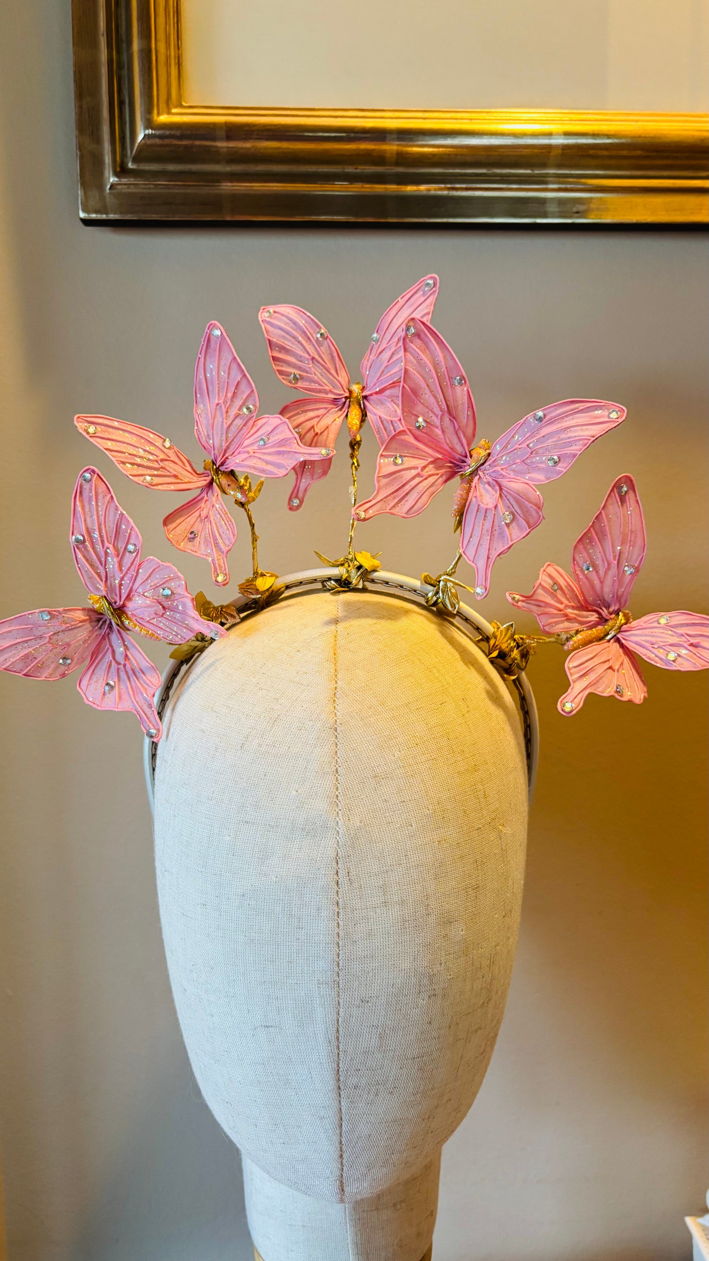 “Vanessa” Pink Butterflies Headband.  Comfort Fit Silk Headband, Bendable Butterflies.  Handmade in Bellevue, Washington.  Clothing by detailsdancewear.