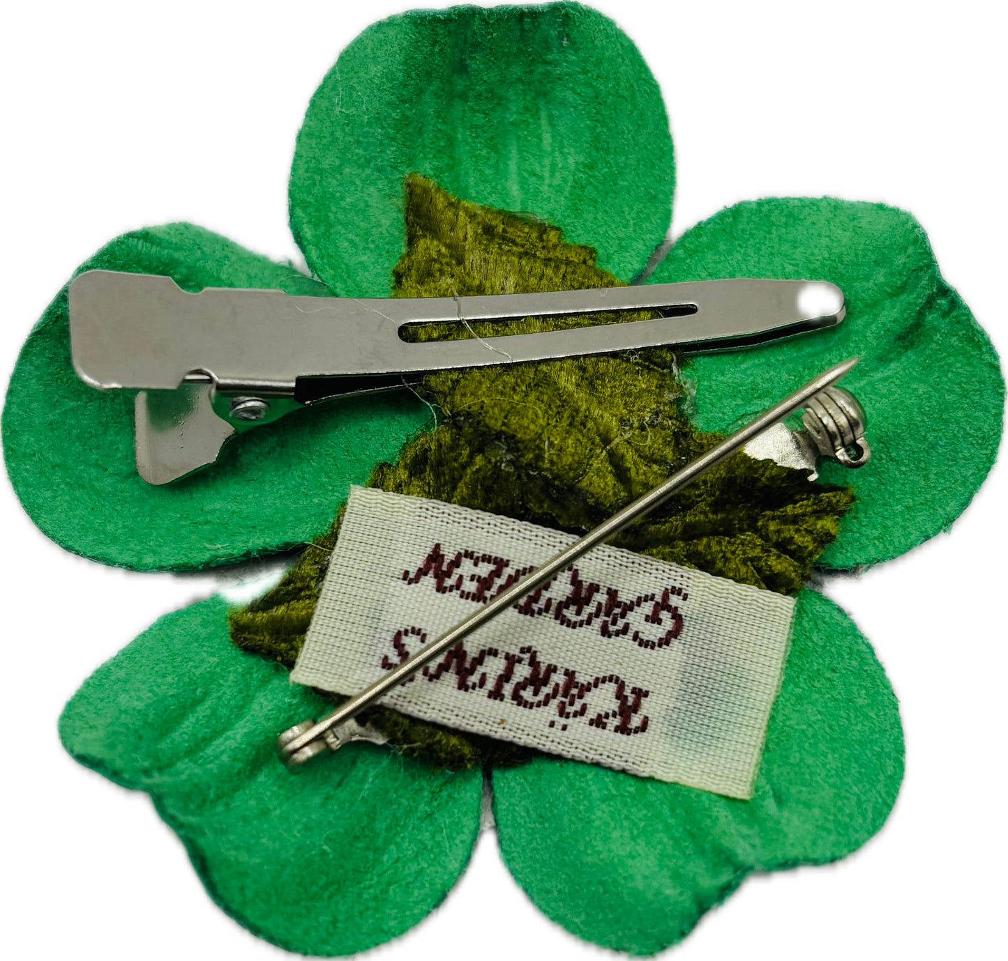 “Seahawks" 2.25 Petite Leather & Crystal Flower Pin & Clip. White with Blue Center. Made in Seattle, WA