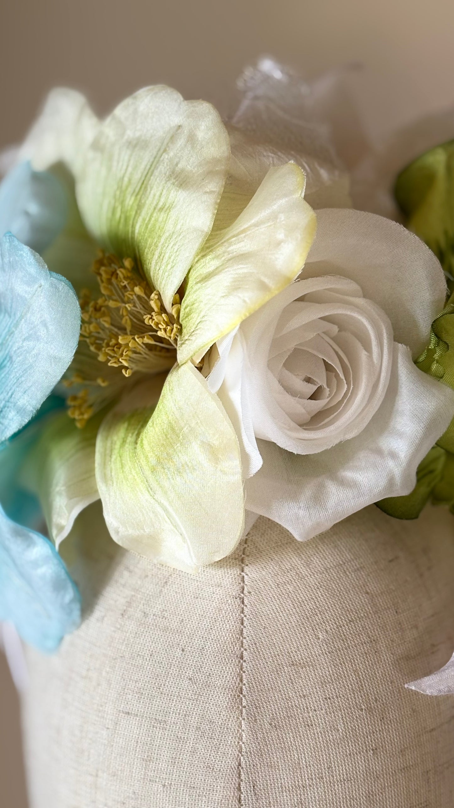 "The Versailles Garden Crown" A one-of-a-kind composition of rare vintage European florals and modern elements, arranged entirely by hand.