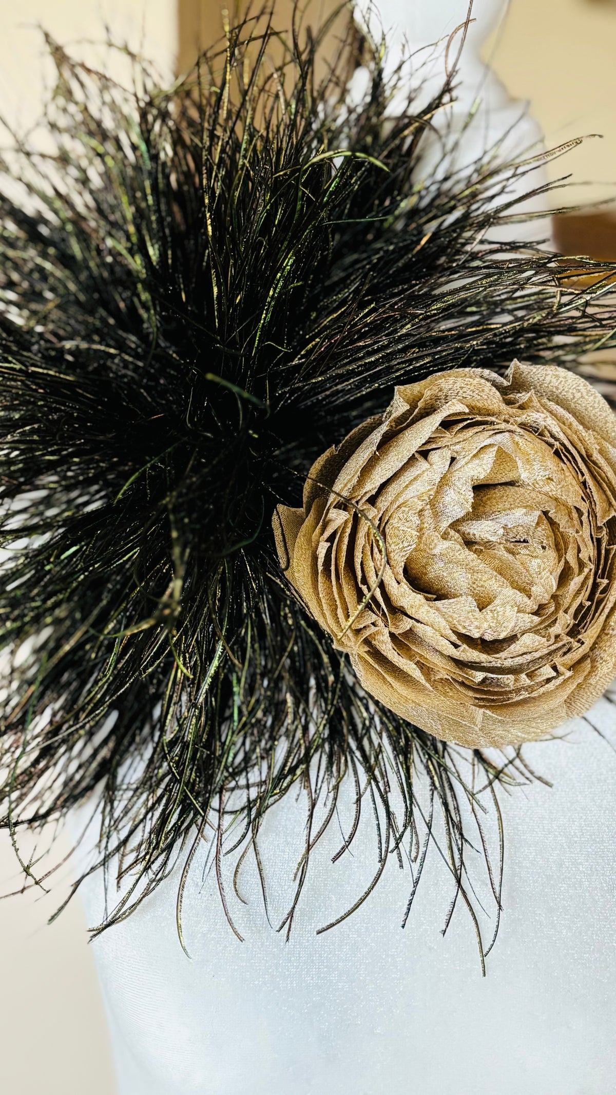 La Contessa Peacock Feather Fringe Brooch & Clip, 11–12"