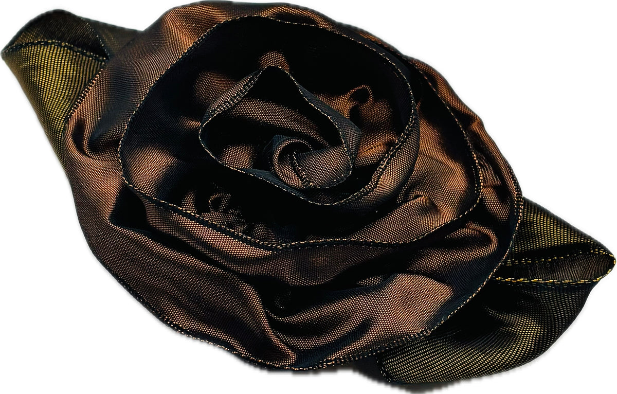 “Rosette” Brooch & Clip in Chestnut Brown.  Pin or Clip to dresses, lapels, purse, hat or wear as a boutonniere. Made in the USA.  You can reshape the flower and leaves to make it larger or smaller.
