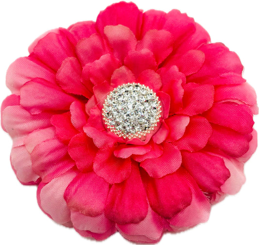 "Dahlia" Pink & Crystal Brooch and Clip.  Pin or Clip into Hair, onto necklace, onto wristlet, on handbag, hat, lapel and more.