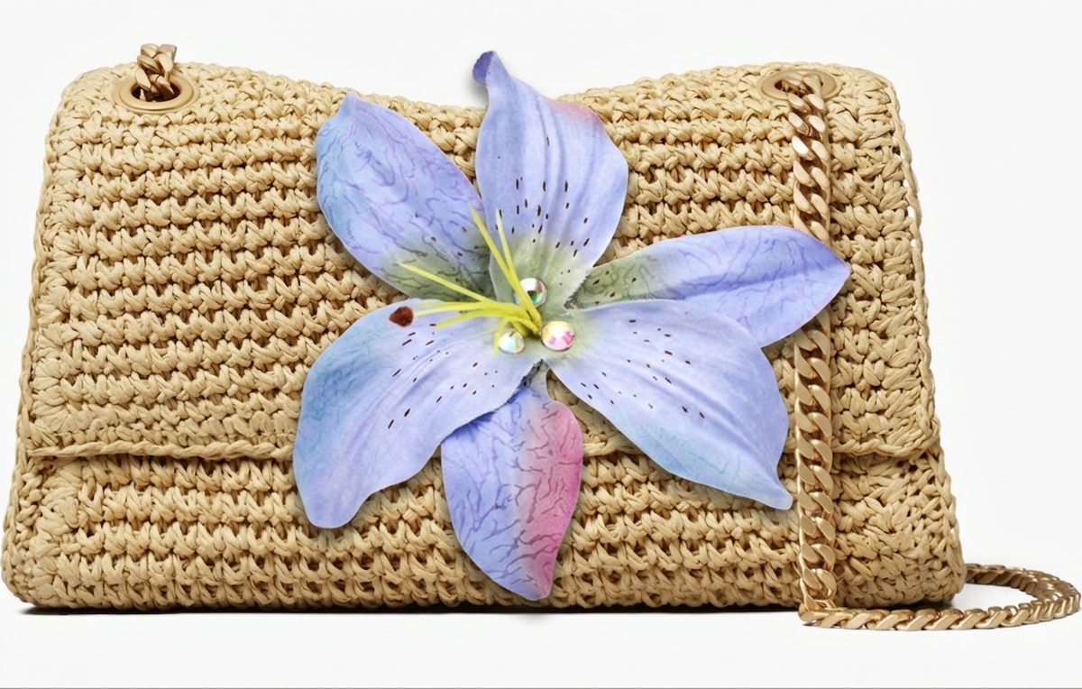 Abigail Blue Lily Pin and Clip with Swarovski Crystals. Clip to dress, into hair, onto lapel, bag, hat and more.