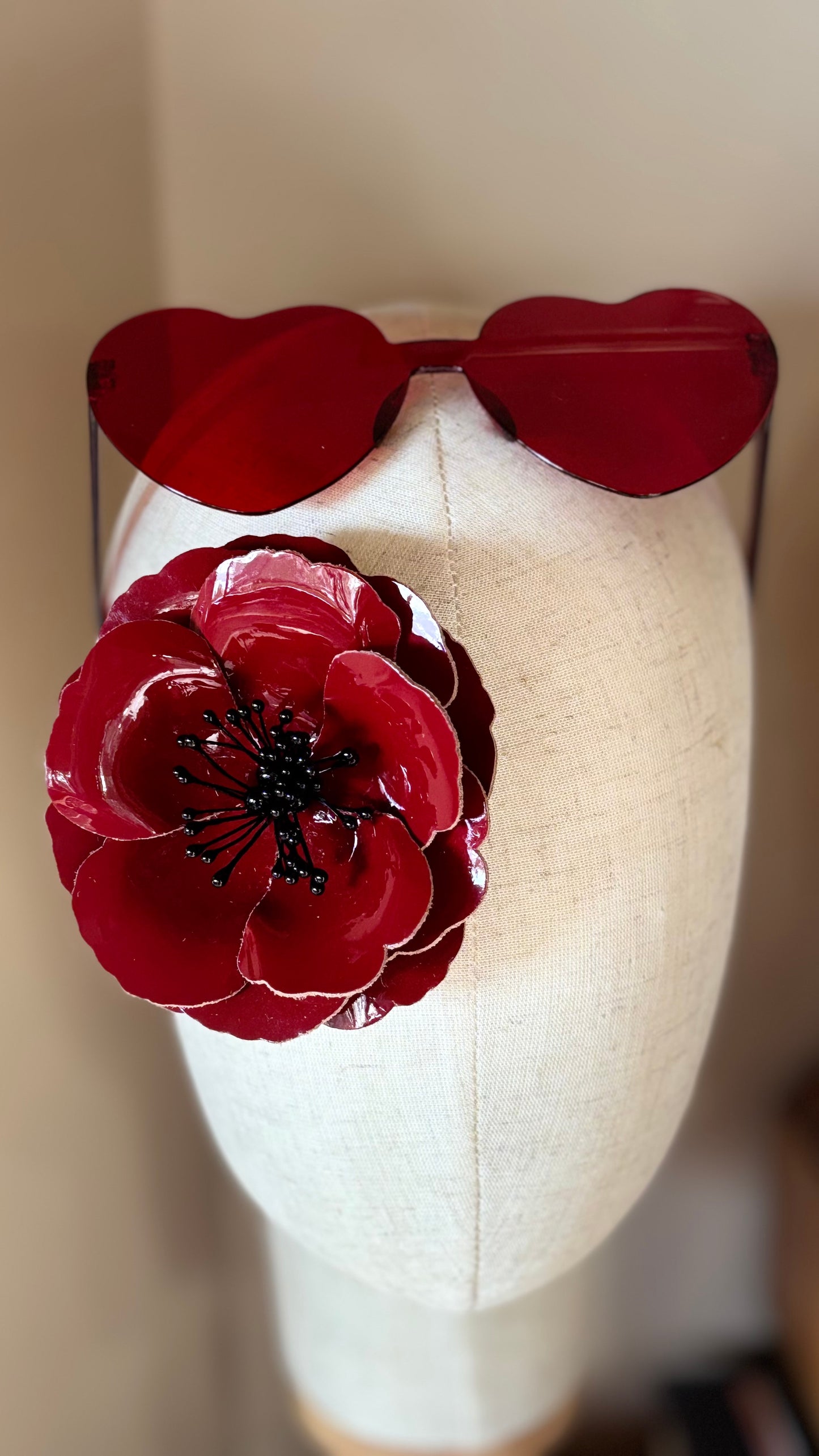 “Cecconis” Red Patent Leather Rose Brooch & Clip.  Made in the USA with Love