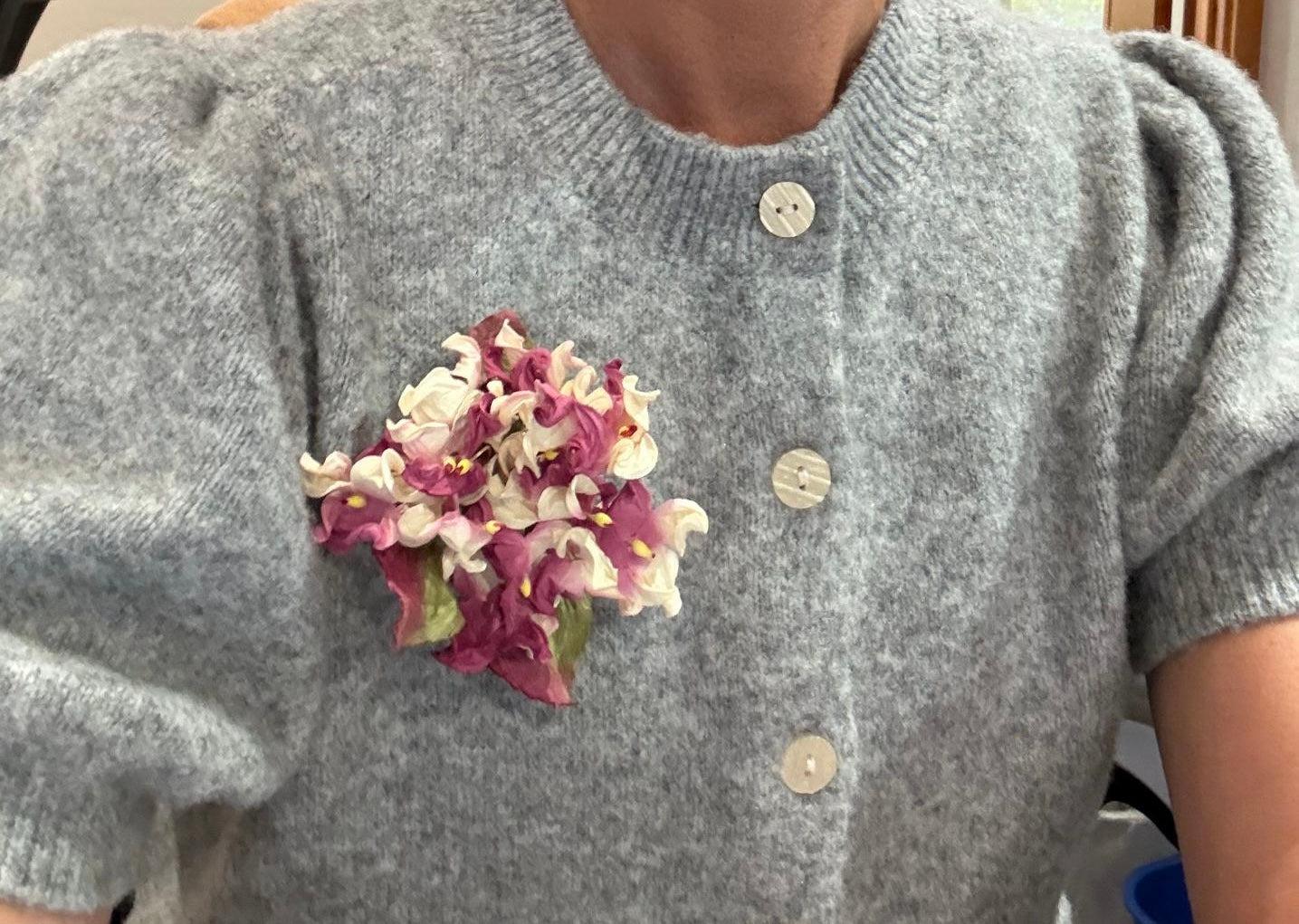 Ivy Hydrangea Flower Pin Brooch in Fuchsia